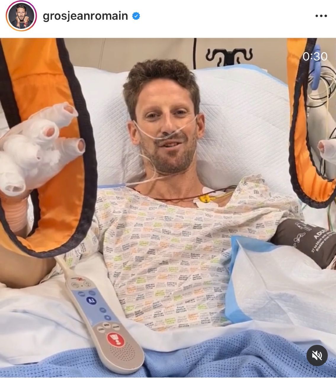 Grosjeans erstes Video aus dem Spital: 