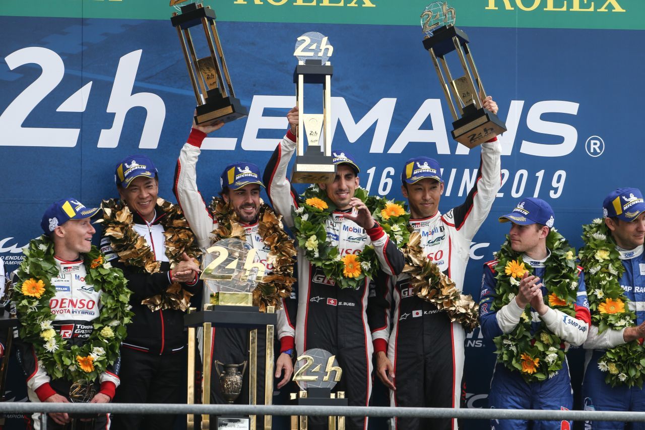 Toyoda durfte sich über Doppelsiege in Le Mans freuen – hier 2019 mit Alonso, Buemi und Nakajima.