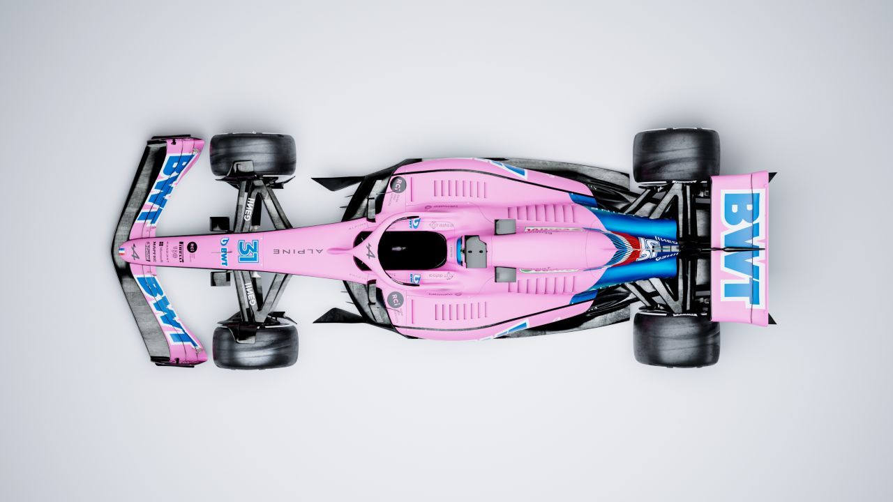 Das Alternativ-Farbkonzept: Bei den ersten beiden Rennen wird der Alpine A522 von Pink dominiert.