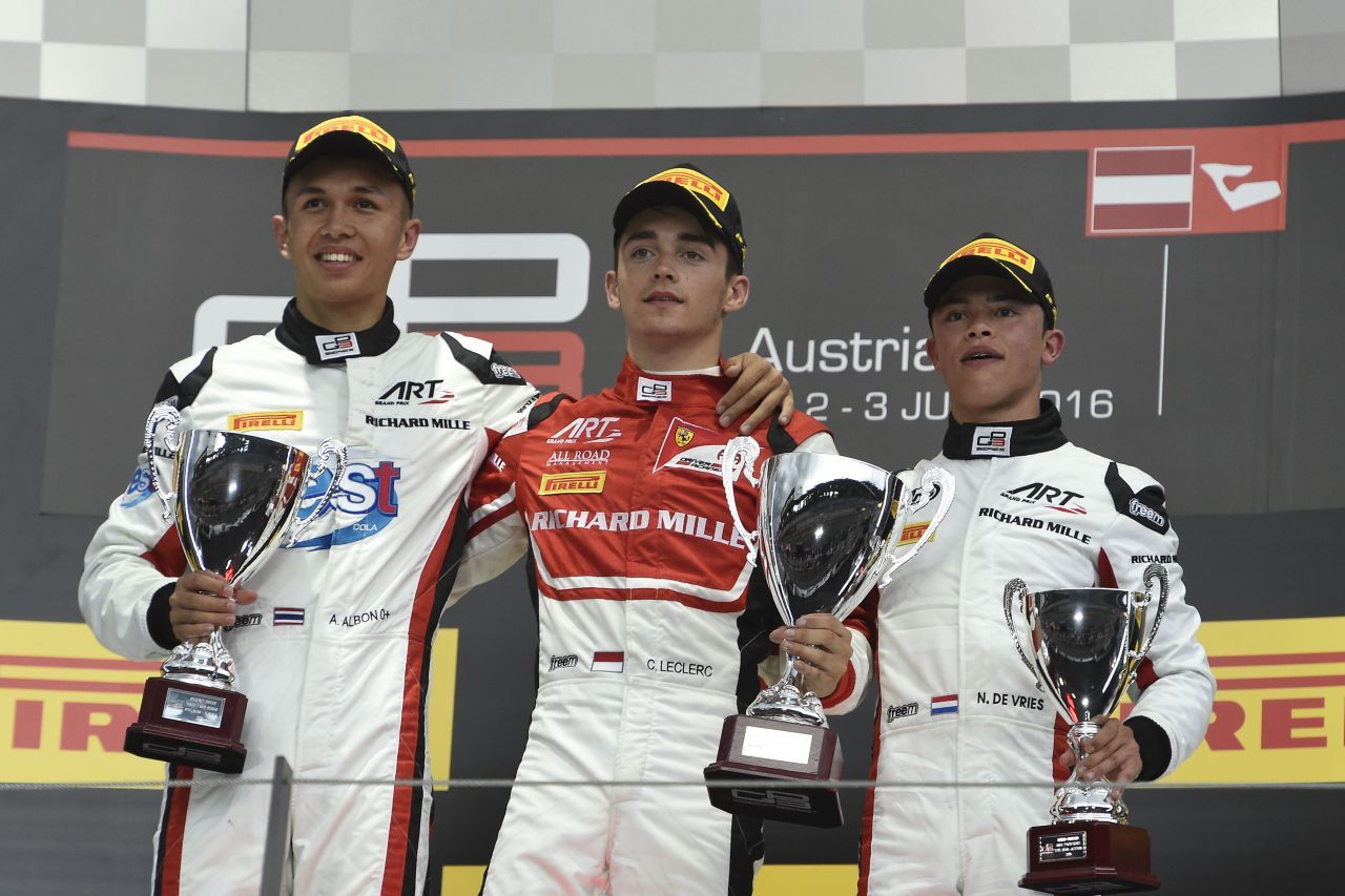 Leclerc 2016 als GP3-Sieger in Spielberg – mit Albon & De Vries.