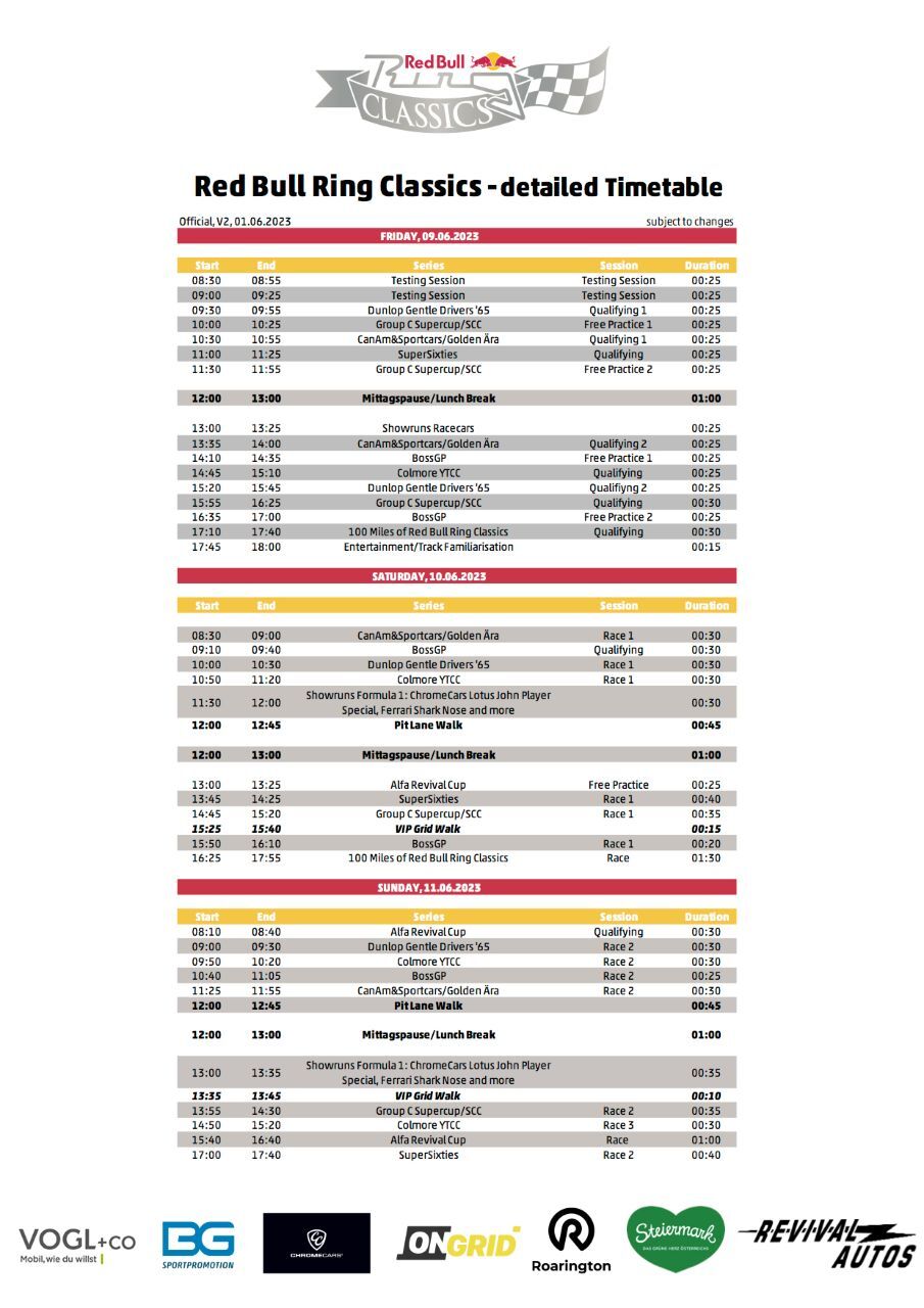 Das ist der Terminkalender der Red Bull Ring Classics mit zahlreichen Höhepunkten.