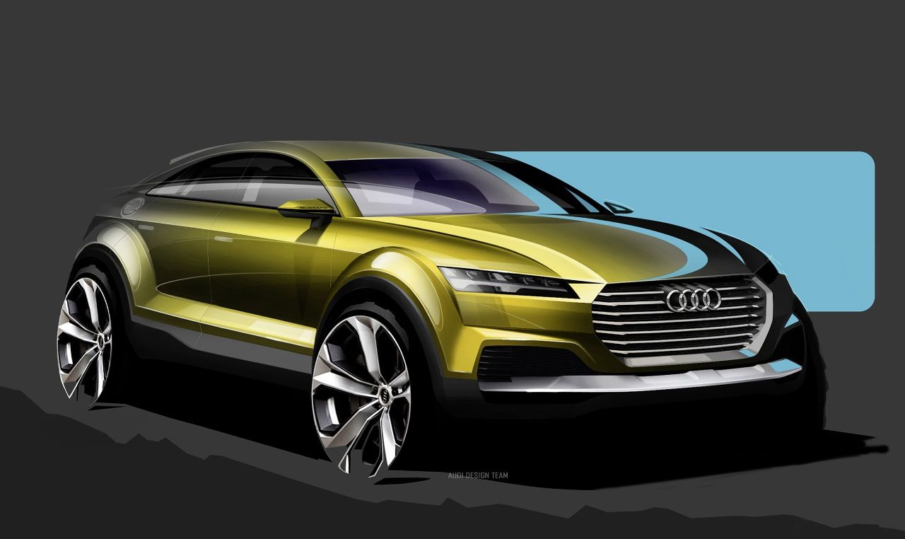 BMW X4 und Mercedes GLC Coupé sind im Visier des Q4 – die Skizze der Studie TT Offroad Concept zeigt die Designrichtung.