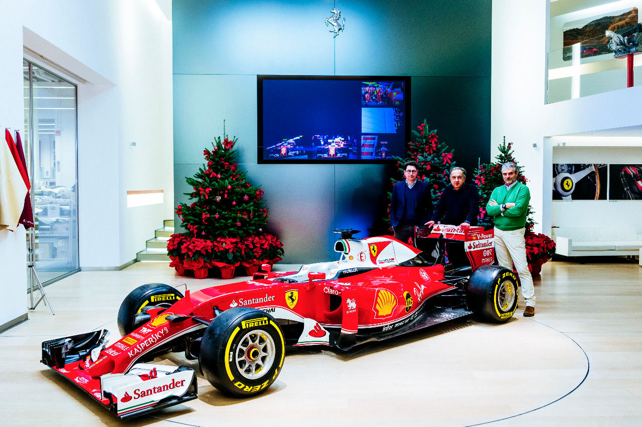 Sie führten Ferrai wieder nach vor: Binotto, Marchionne, Arrivabene.