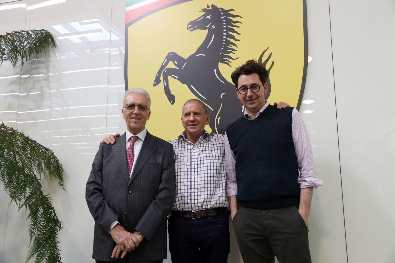 Ex-Champ Jody Scheckter mit Piero Ferrari & Mattia Binotto.