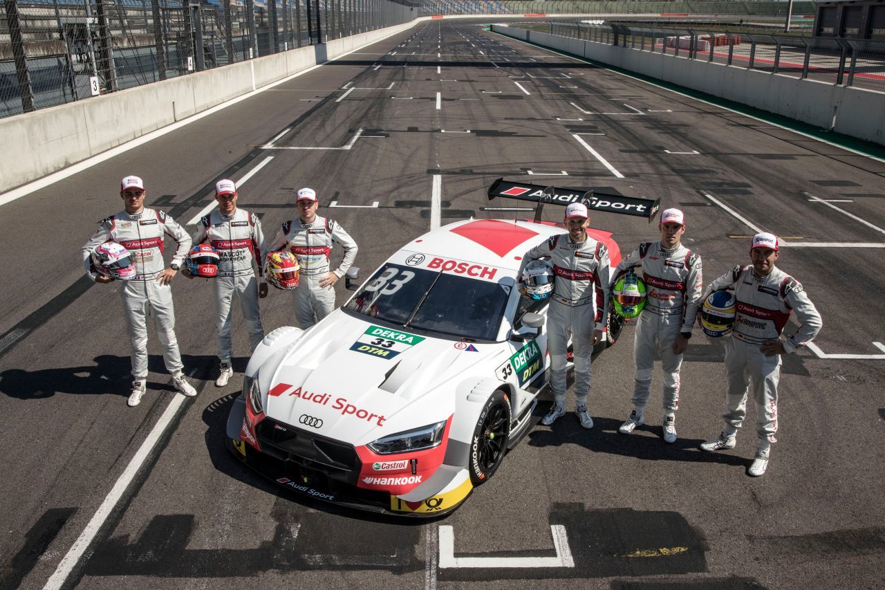 Audi gilt nach den Tests als Favorit, zumindest im Qualifying. Die Besetzung: Müller, Duval, Frijns, Rast, Green und Rockenfeller (von links).